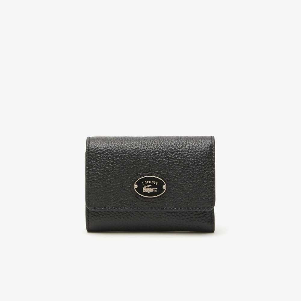 Lacoste Top Grain Läder Flap Close Wallet Svarta | OMUCD-5294