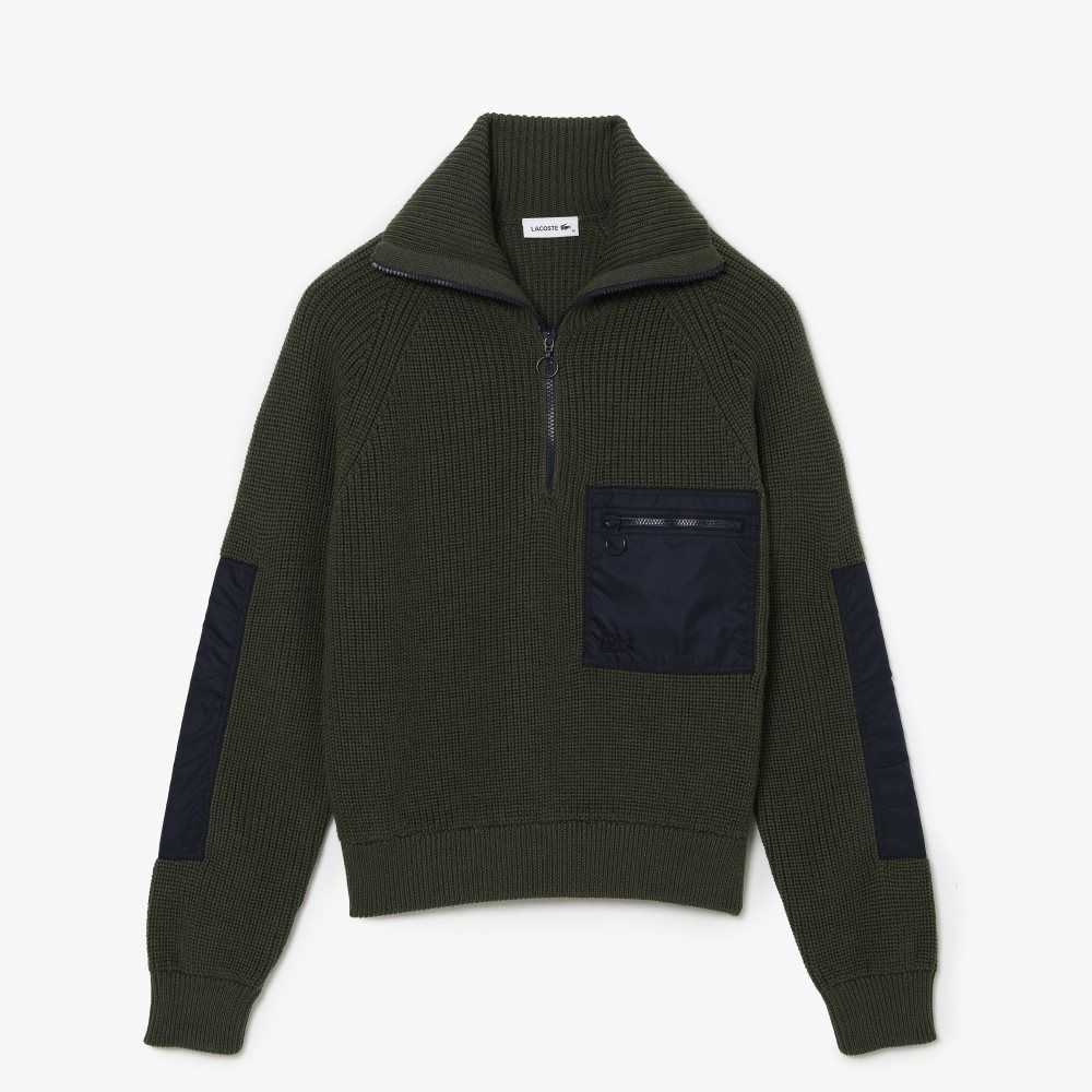 Lacoste Trucker Neck Colorblock Half Zip Khaki Gröna Marinblå Blå | KLGPN-6395