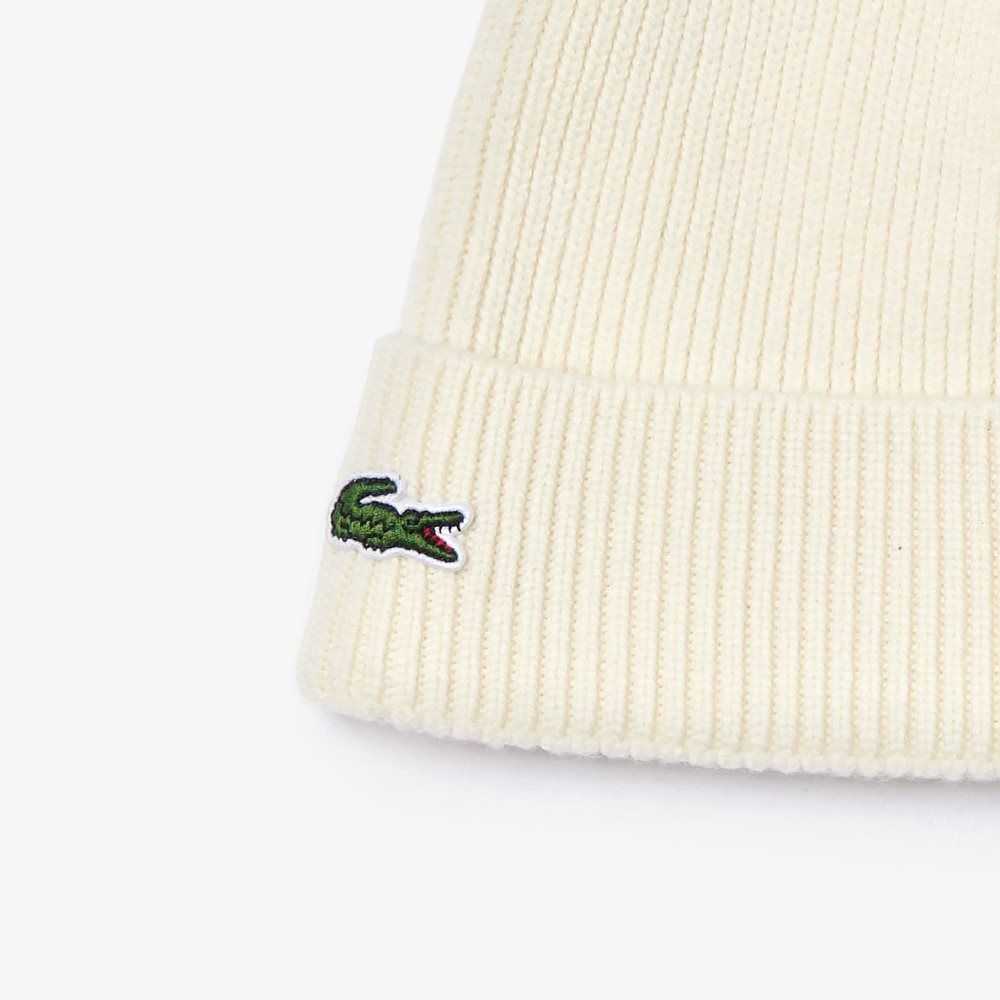 Lacoste Turned Edge Räfflad Ull Beanie Vita | CTWHF-6450