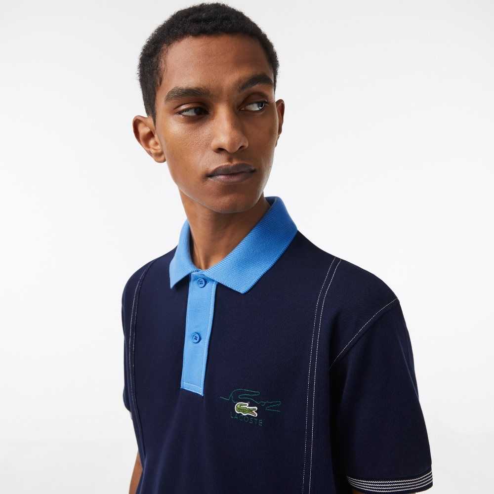 Lacoste Two-Tone Organic Bomull Marinblå Blå Blå | QHASC-4975