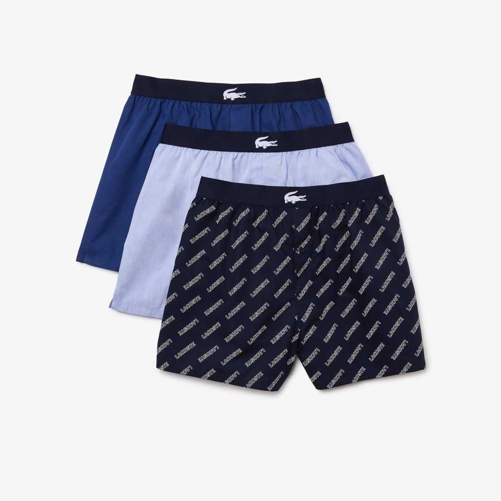 Lacoste Ultra-Soft Bomull Boxer 3-Pack Marinblå Blå Blå | TMQBZ-1546