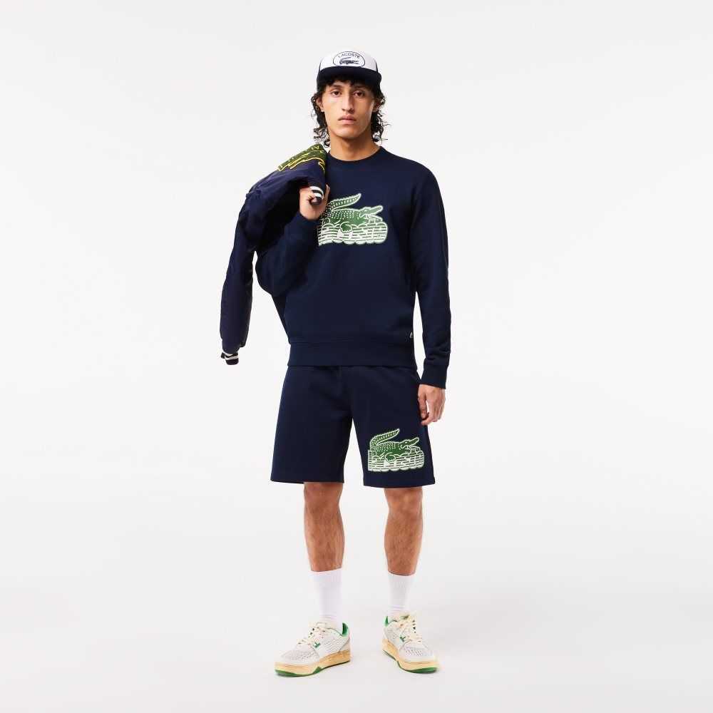 Lacoste Unbrushed Bomull Fleece Shorts Marinblå Blå | WIQKO-6807