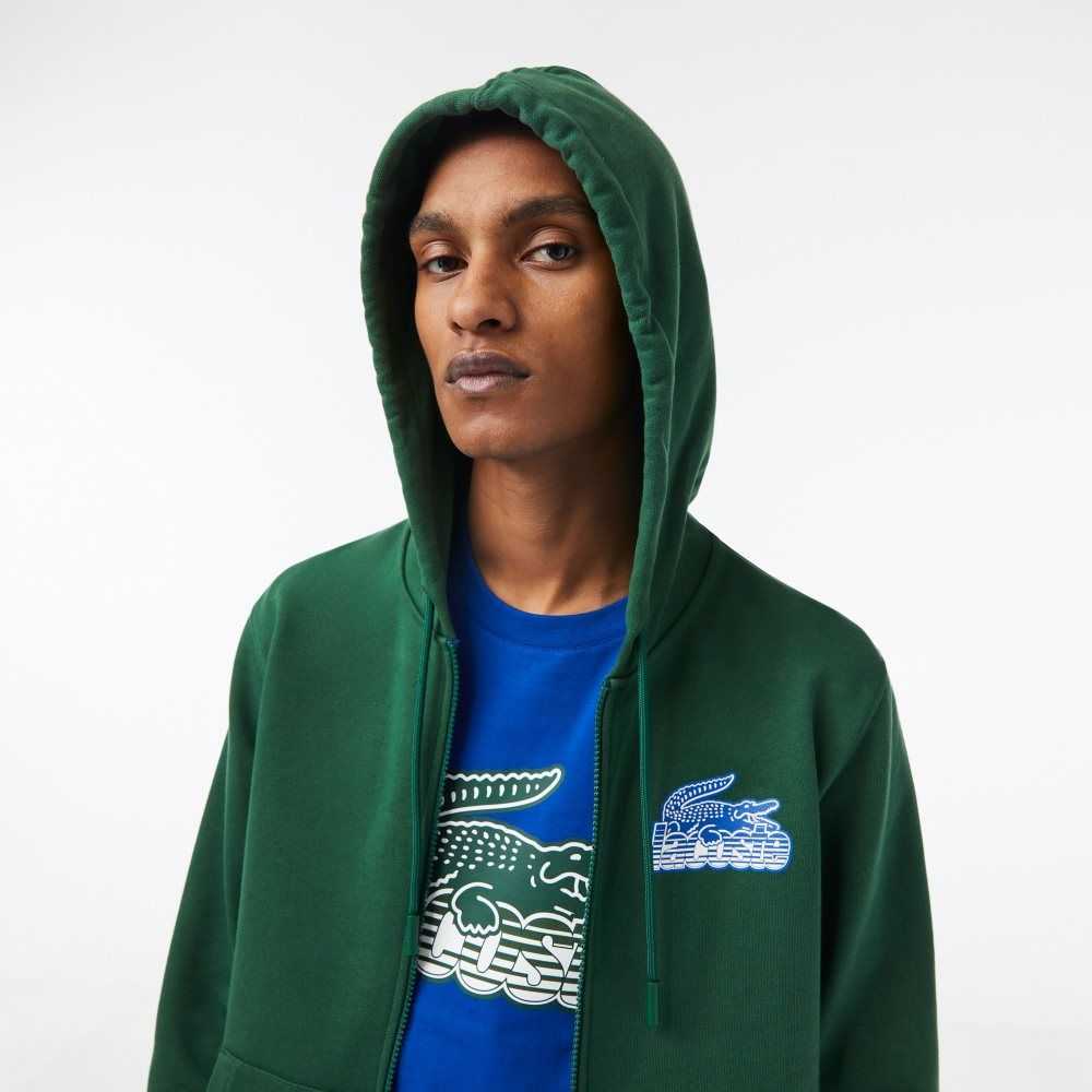 Lacoste Unbrushed Fleece Zipped Hoodie Gröna | PRNUC-2930