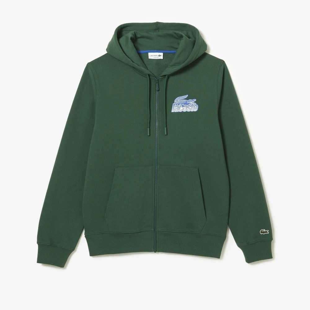 Lacoste Unbrushed Fleece Zipped Hoodie Gröna | PRNUC-2930