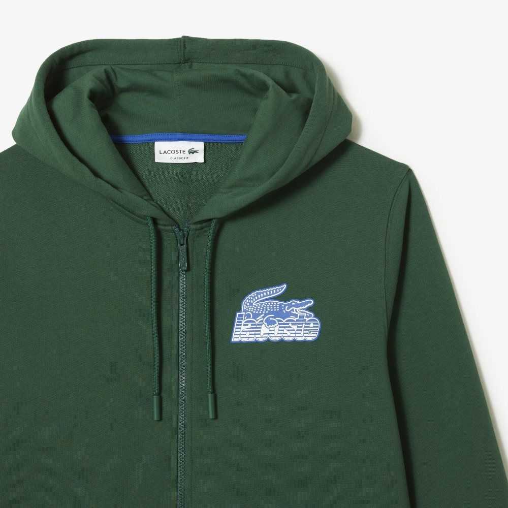 Lacoste Unbrushed Fleece Zipped Hoodie Gröna | PRNUC-2930