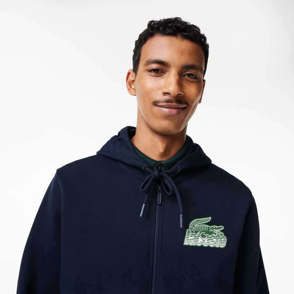 Lacoste Unbrushed Fleece Zipped Hoodie Marinblå Blå | HWIPM-5637