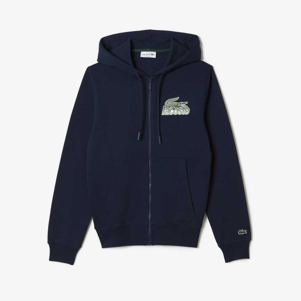 Lacoste Unbrushed Fleece Zipped Hoodie Marinblå Blå | HWIPM-5637