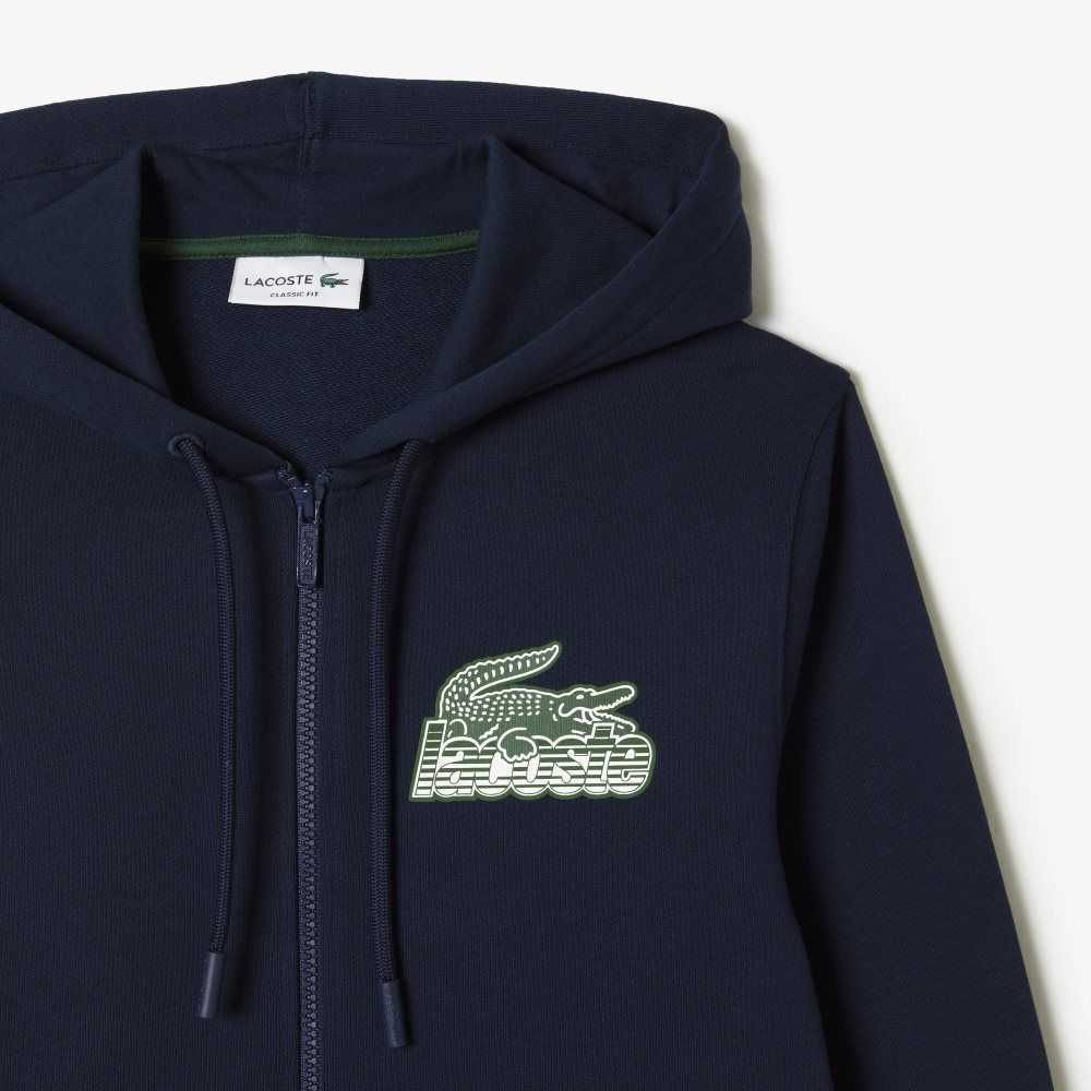 Lacoste Unbrushed Fleece Zipped Hoodie Marinblå Blå | HWIPM-5637