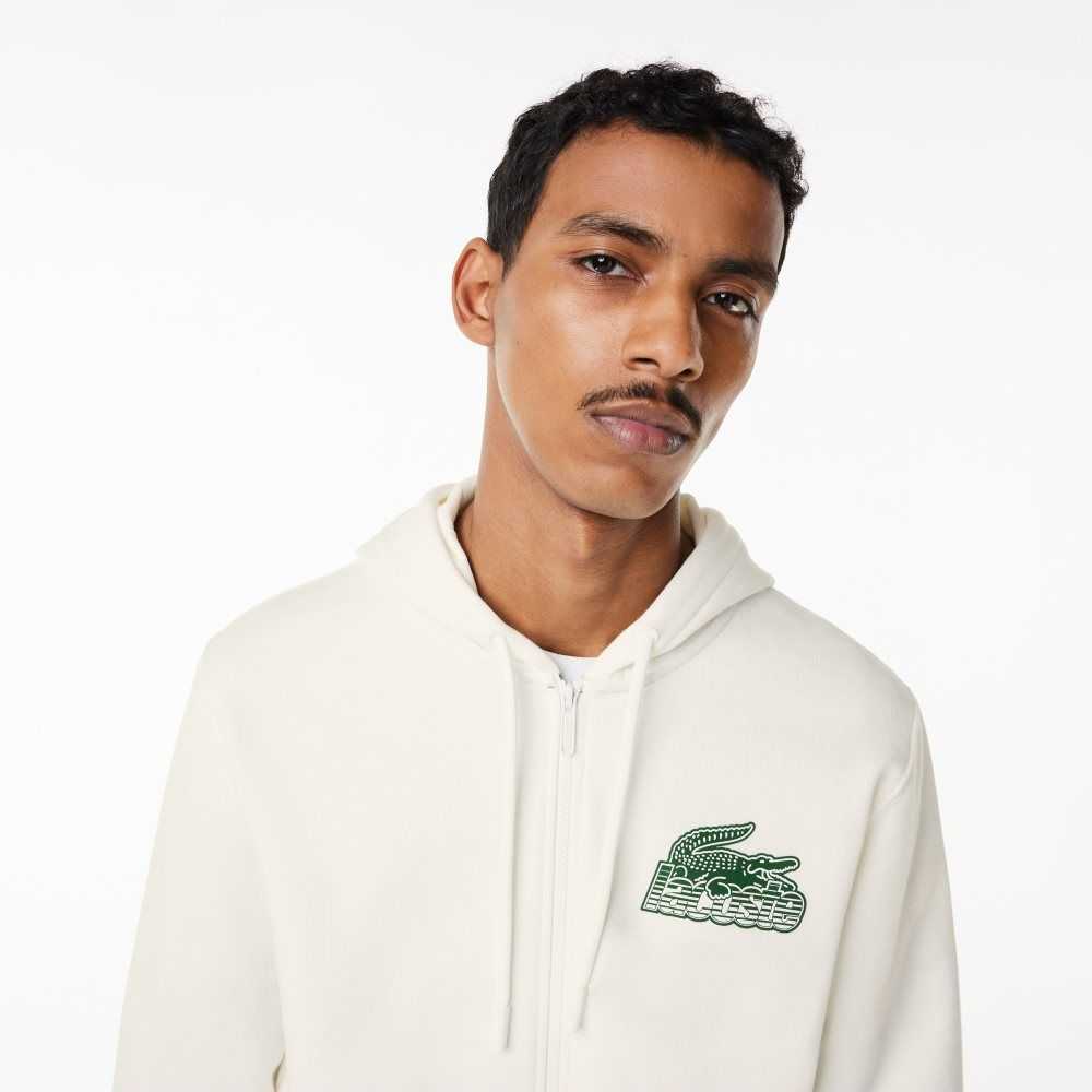 Lacoste Unbrushed Fleece Zipped Hoodie Vita | YLUCA-6930