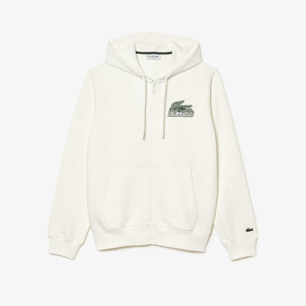 Lacoste Unbrushed Fleece Zipped Hoodie Vita | YLUCA-6930