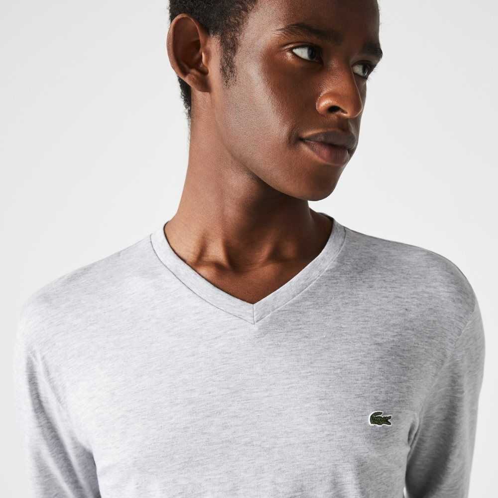 Lacoste V-Neck Lätta Pima Bomull Jersey Grå | ALSQK-4780