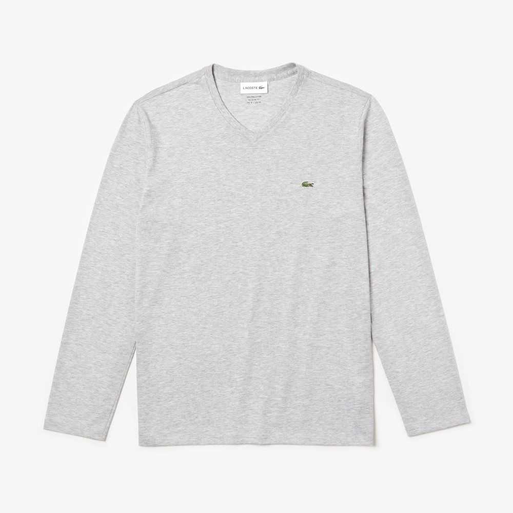 Lacoste V-Neck Lätta Pima Bomull Jersey Grå | ALSQK-4780