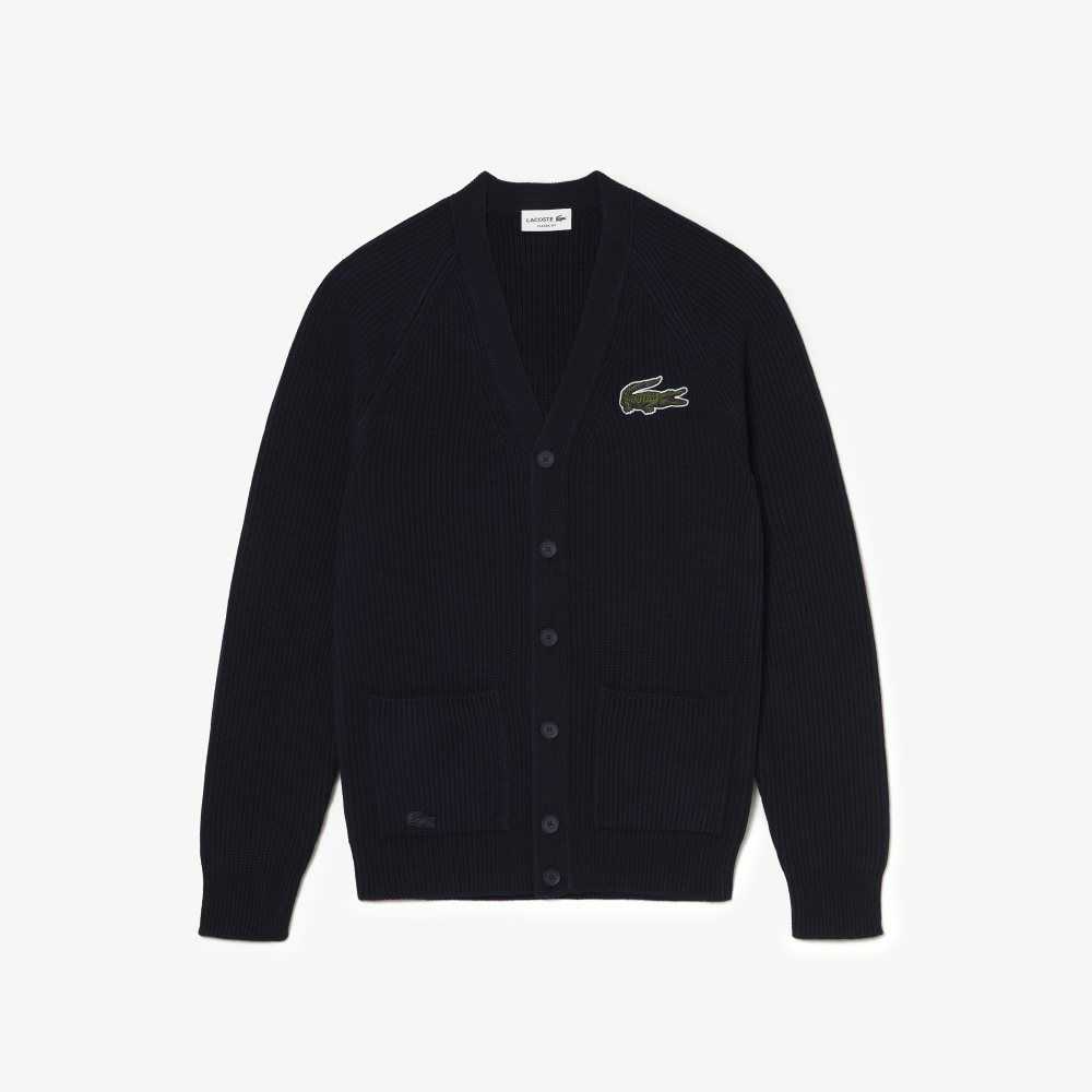 Lacoste V-Neck Organic Bomull Cardigan Marinblå Blå | PZOLR-4095