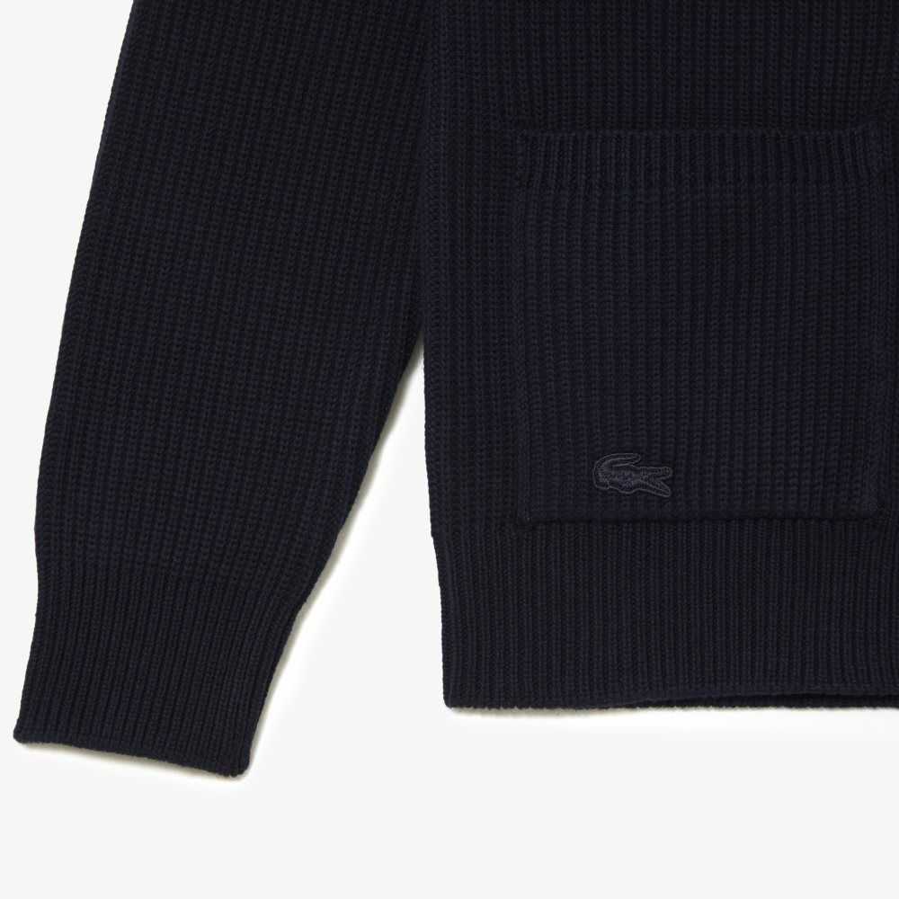 Lacoste V-Neck Organic Bomull Cardigan Marinblå Blå | PZOLR-4095