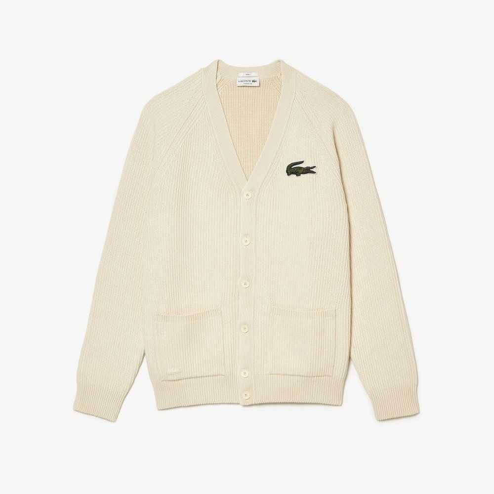 Lacoste V-Neck Organic Bomull Cardigan Vita | HSUTD-8124