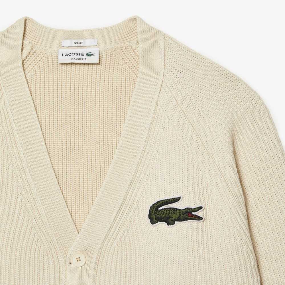 Lacoste V-Neck Organic Bomull Cardigan Vita | HSUTD-8124