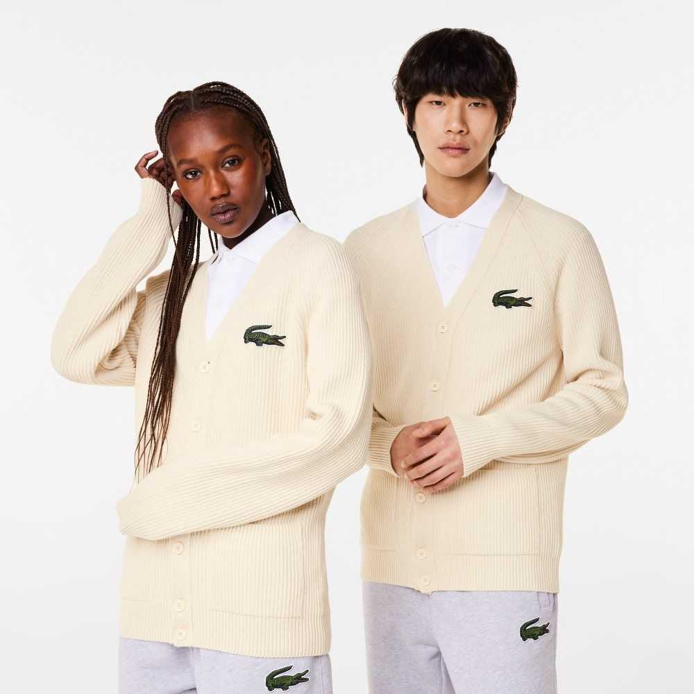 Lacoste V-Neck Organic Bomull Cardigan Vita | HSUTD-8124