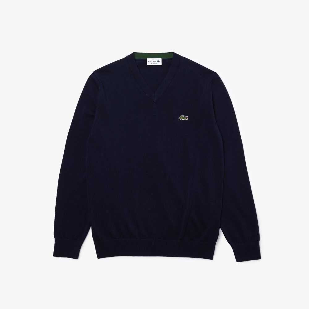 Lacoste V-Neck Organic Bomull Marinblå Blå | UJQXW-0843