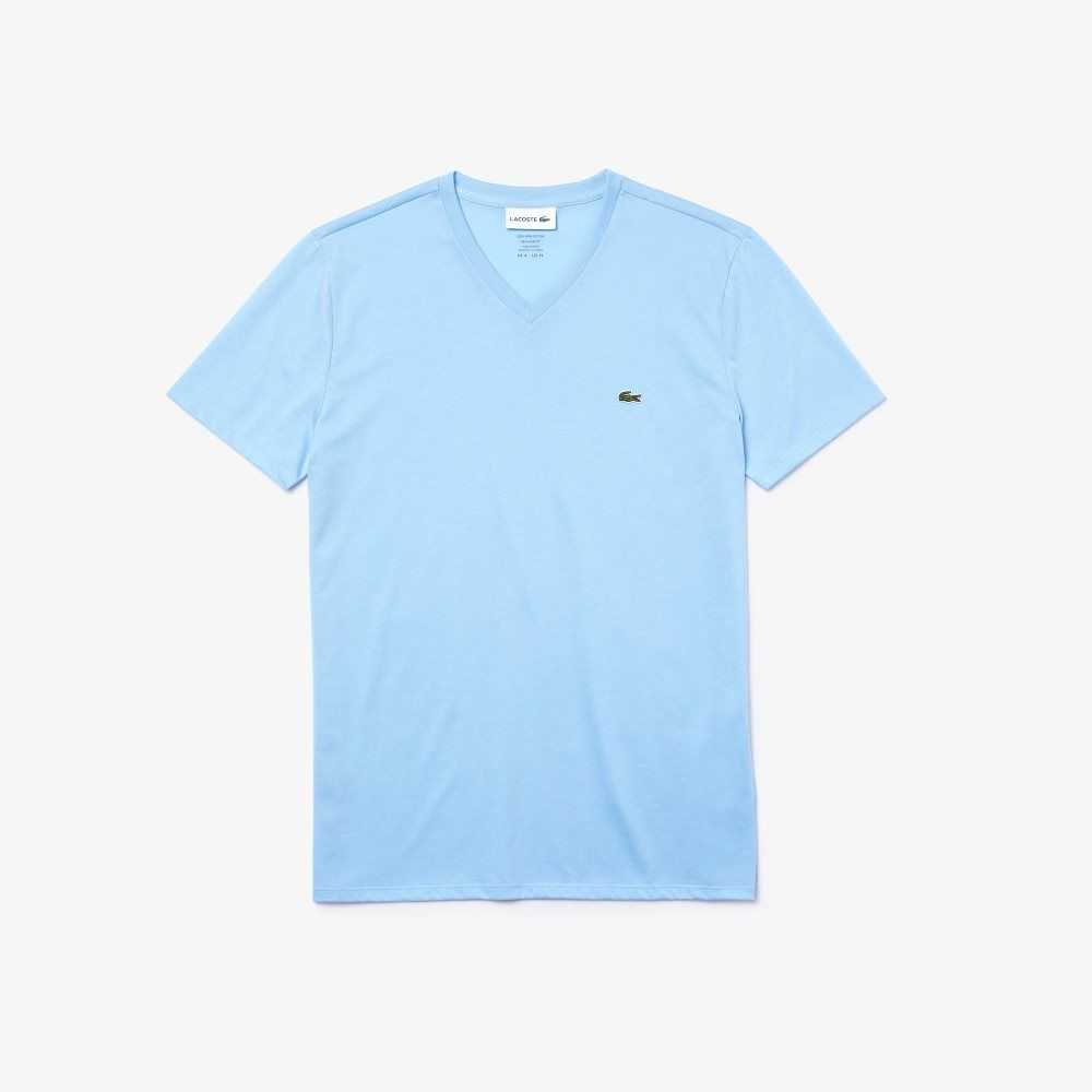 Lacoste V-Neck Pima Bomull Jersey Blå | MNDAY-9308