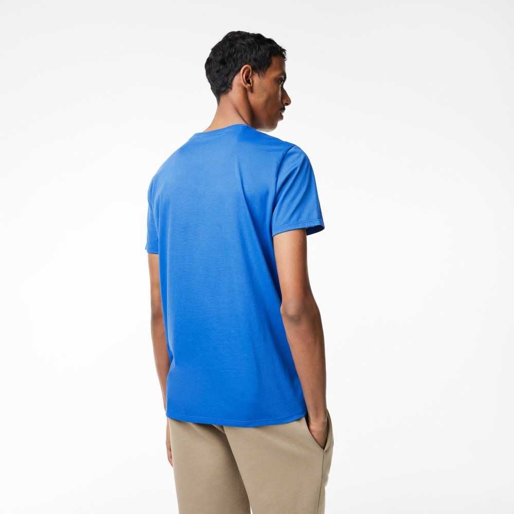 Lacoste V-Neck Pima Bomull Jersey Blå | QHLFM-3819