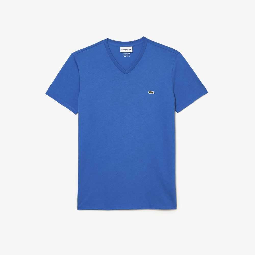 Lacoste V-Neck Pima Bomull Jersey Blå | QHLFM-3819