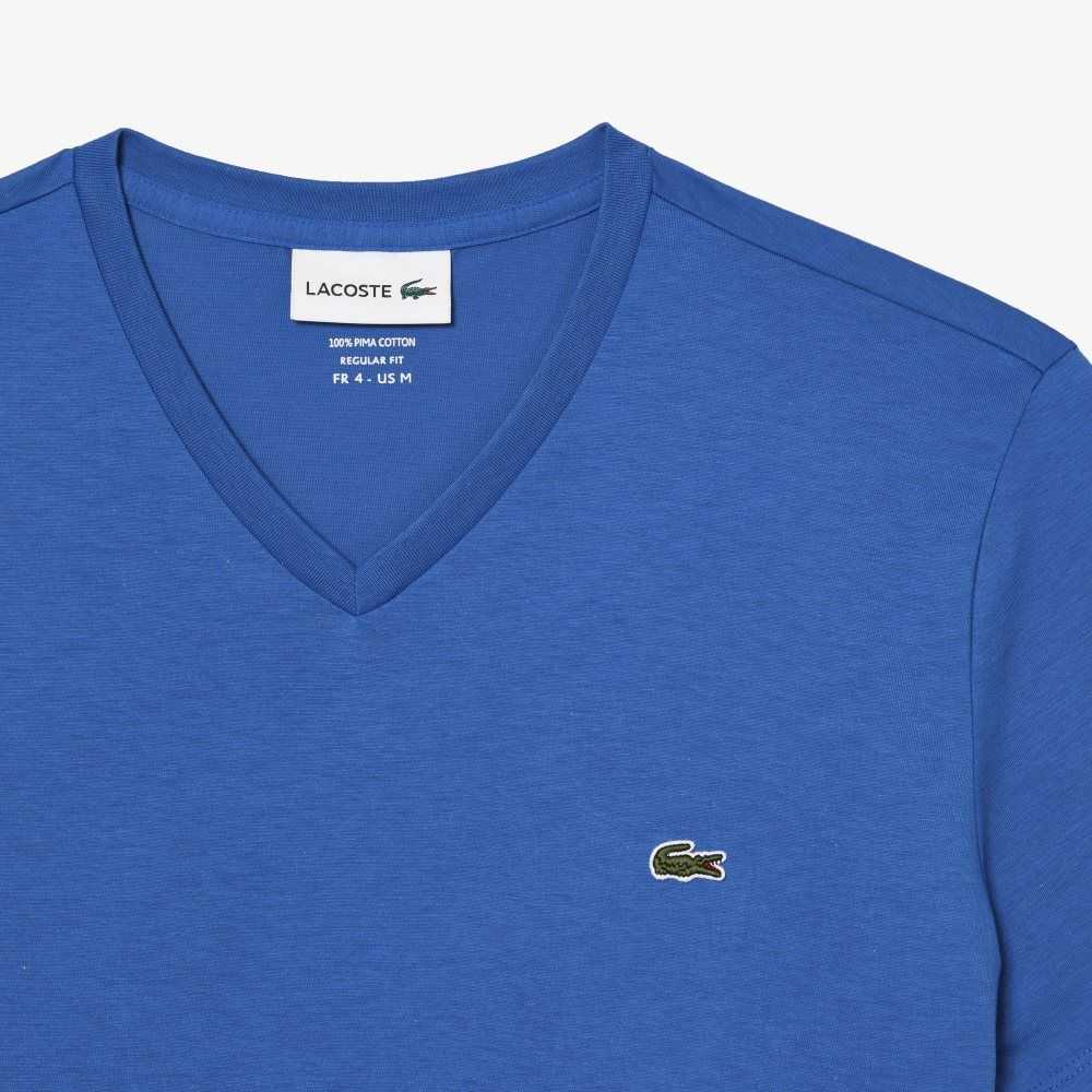 Lacoste V-Neck Pima Bomull Jersey Blå | QHLFM-3819