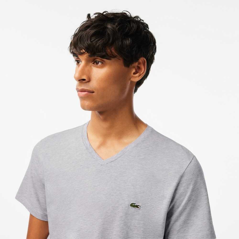 Lacoste V-Neck Pima Bomull Jersey Grå | OZHNL-2356