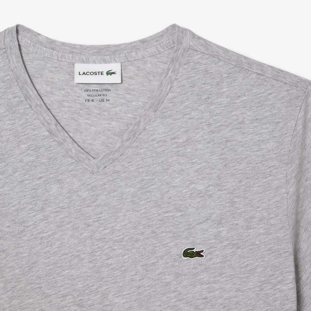 Lacoste V-Neck Pima Bomull Jersey Grå | OZHNL-2356