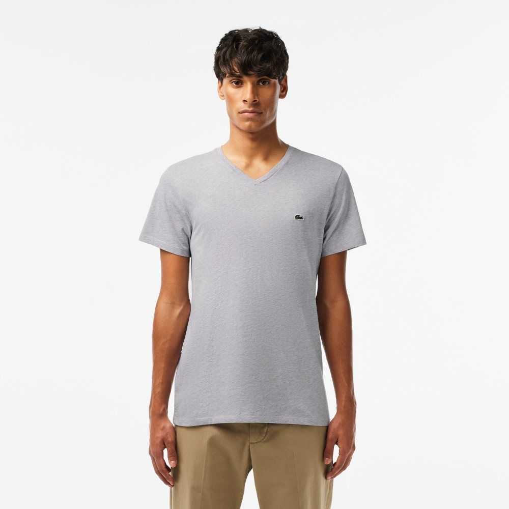 Lacoste V-Neck Pima Bomull Jersey Grå | OZHNL-2356