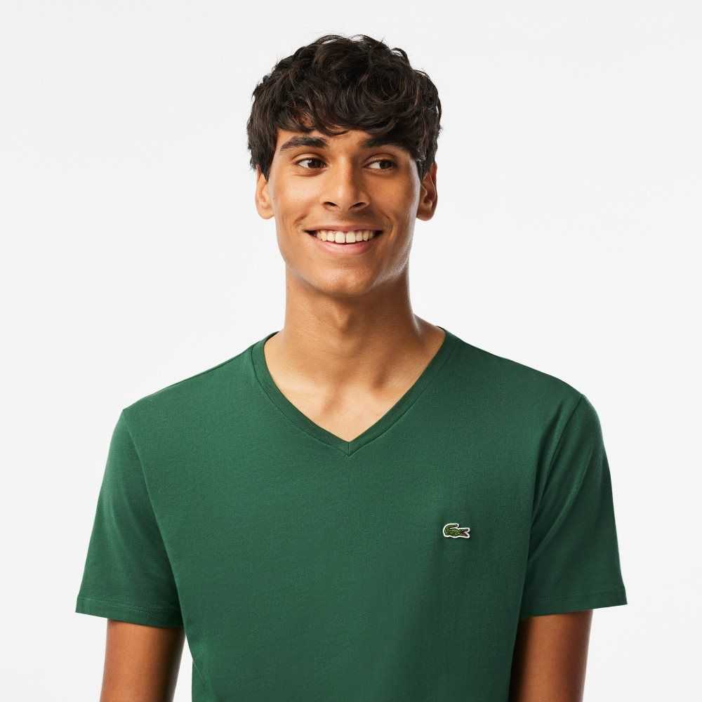 Lacoste V-Neck Pima Bomull Jersey Gröna | AWIGE-3825