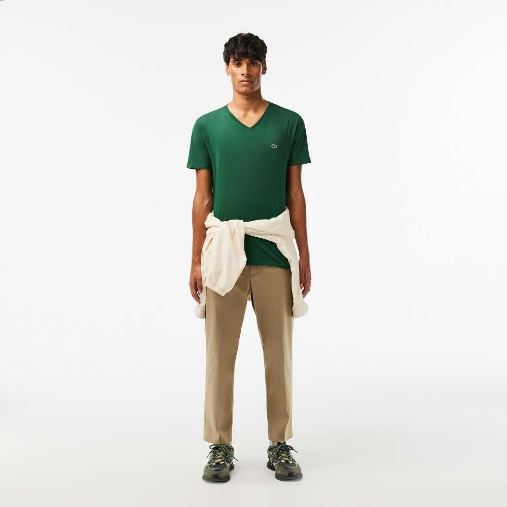 Lacoste V-Neck Pima Bomull Jersey Gröna | AWIGE-3825