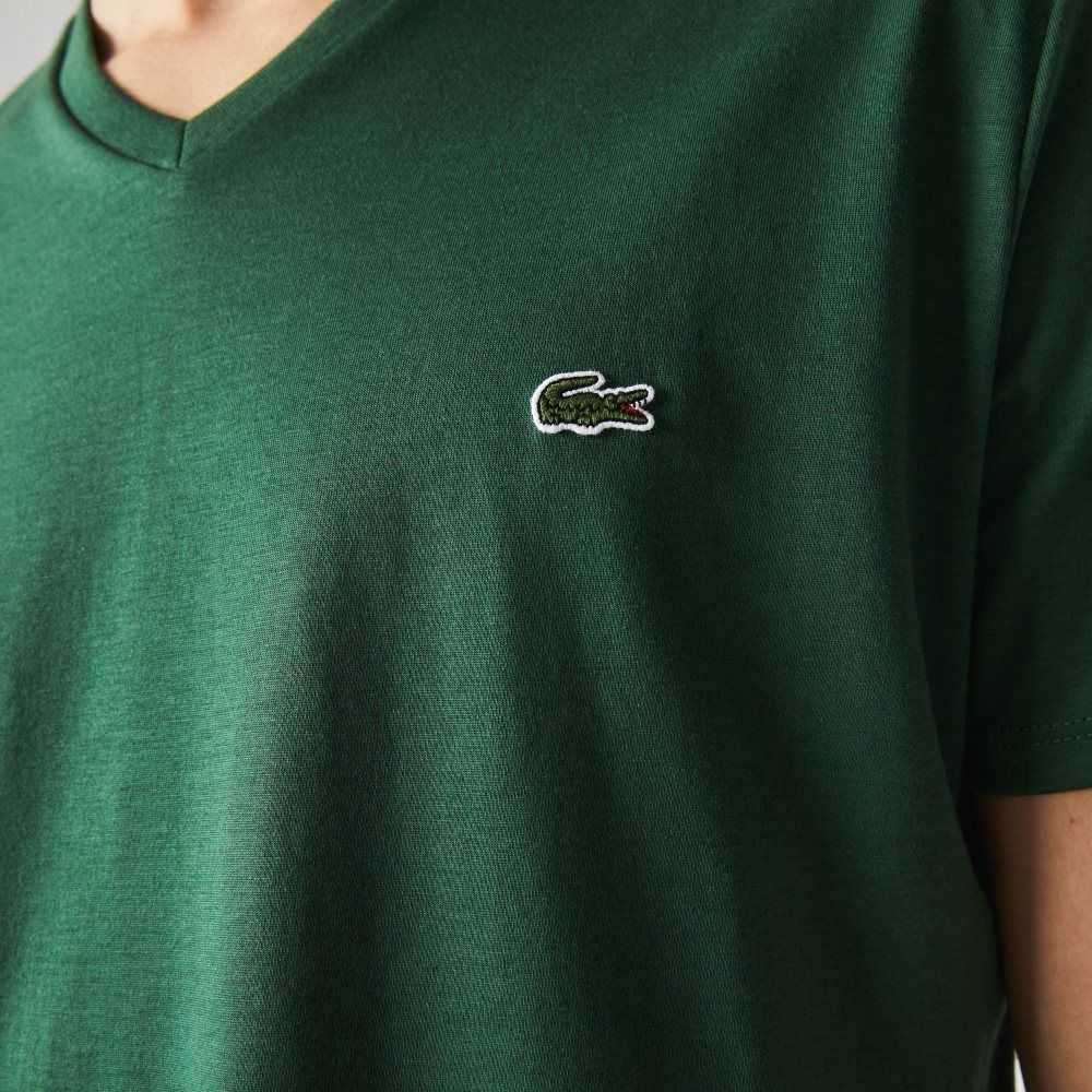 Lacoste V-Neck Pima Bomull Jersey Gröna | AWIGE-3825