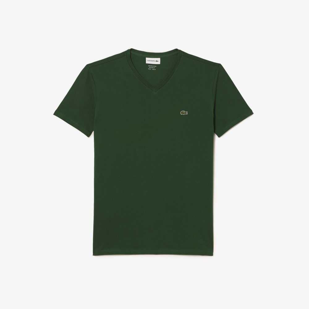 Lacoste V-Neck Pima Bomull Jersey Gröna | AWIGE-3825