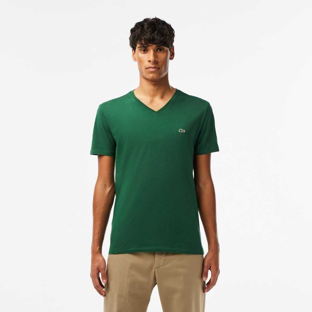 Lacoste V-Neck Pima Bomull Jersey Gröna | AWIGE-3825