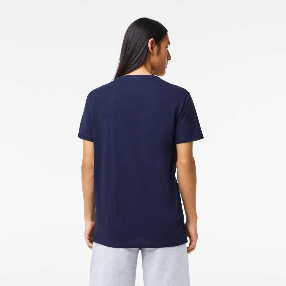 Lacoste V-Neck Pima Bomull Jersey Marinblå Blå | QWMGJ-7305