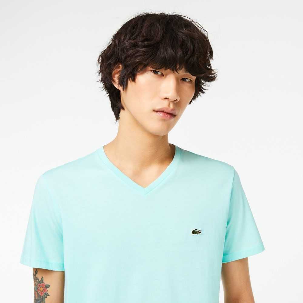 Lacoste V-Neck Pima Bomull Jersey Mintgröna | GYJZB-0538