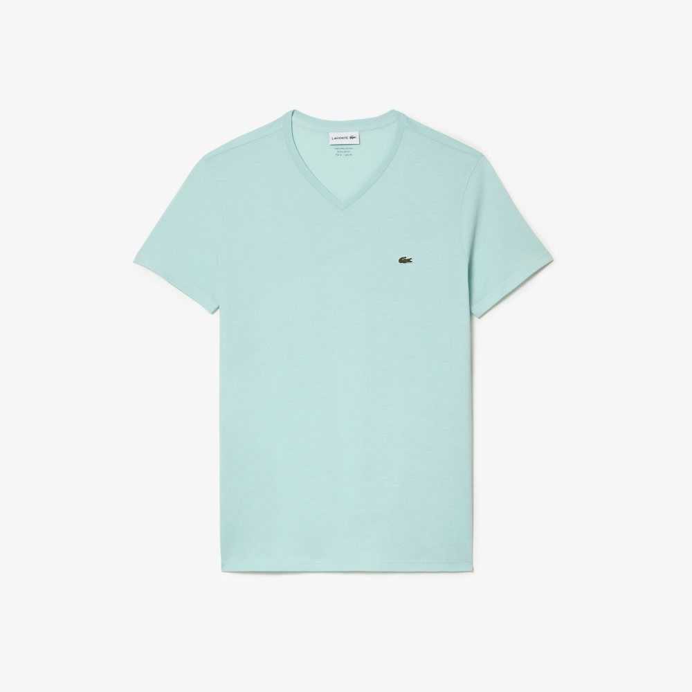 Lacoste V-Neck Pima Bomull Jersey Mintgröna | GYJZB-0538