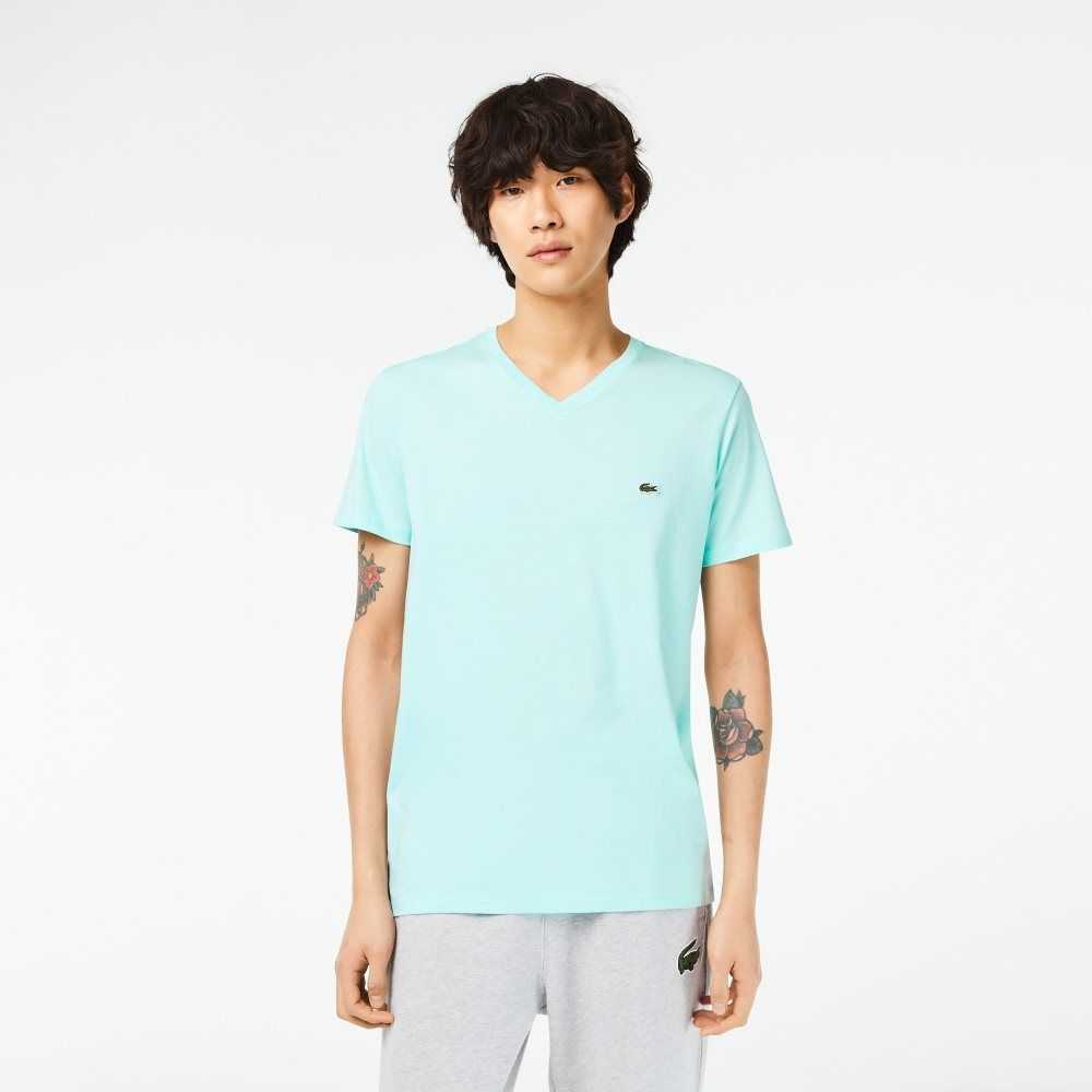 Lacoste V-Neck Pima Bomull Jersey Mintgröna | GYJZB-0538