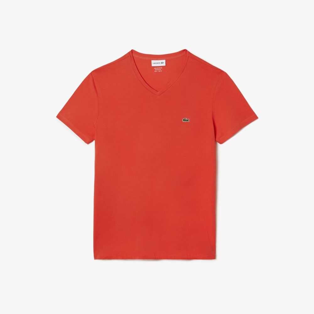 Lacoste V-Neck Pima Bomull Jersey Orange | DCJFB-1359