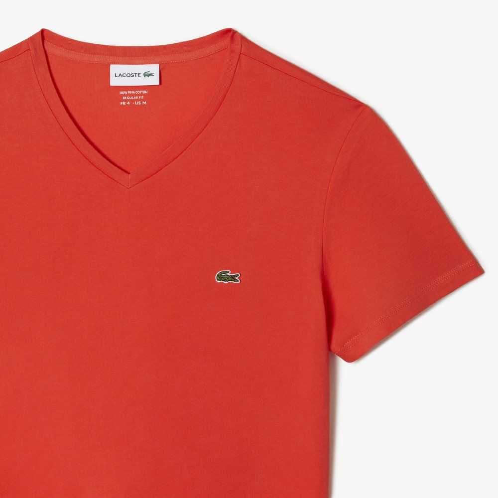 Lacoste V-Neck Pima Bomull Jersey Orange | DCJFB-1359