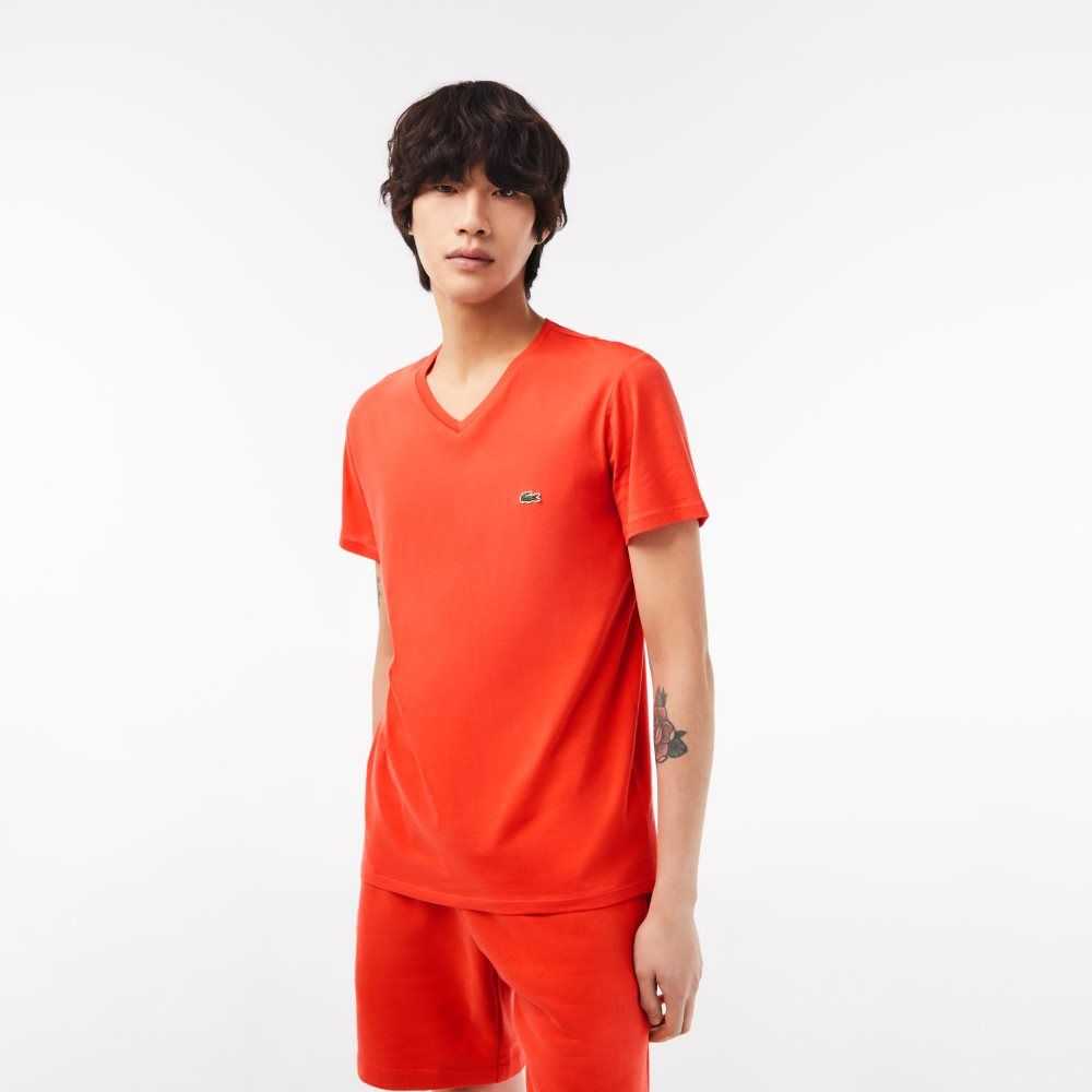 Lacoste V-Neck Pima Bomull Jersey Orange | DCJFB-1359