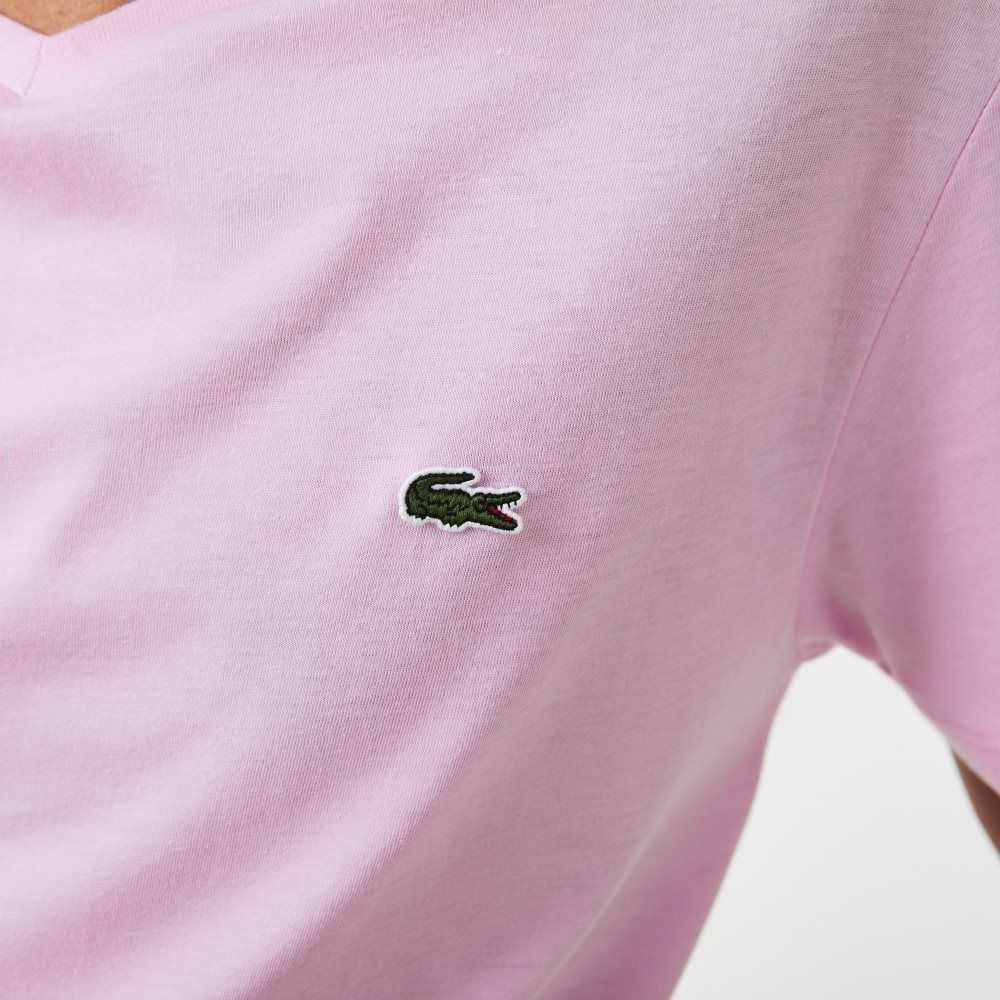 Lacoste V-Neck Pima Bomull Jersey Rosa | IOFWM-8520