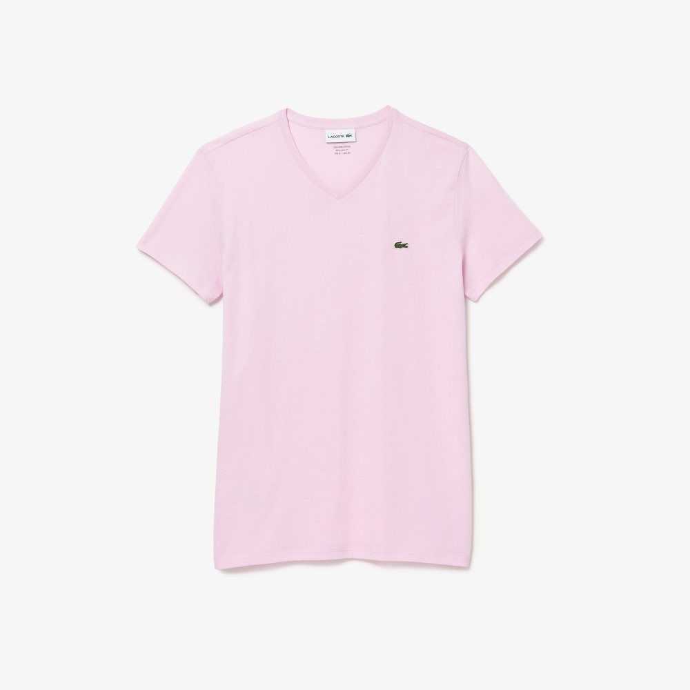 Lacoste V-Neck Pima Bomull Jersey Rosa | IOFWM-8520