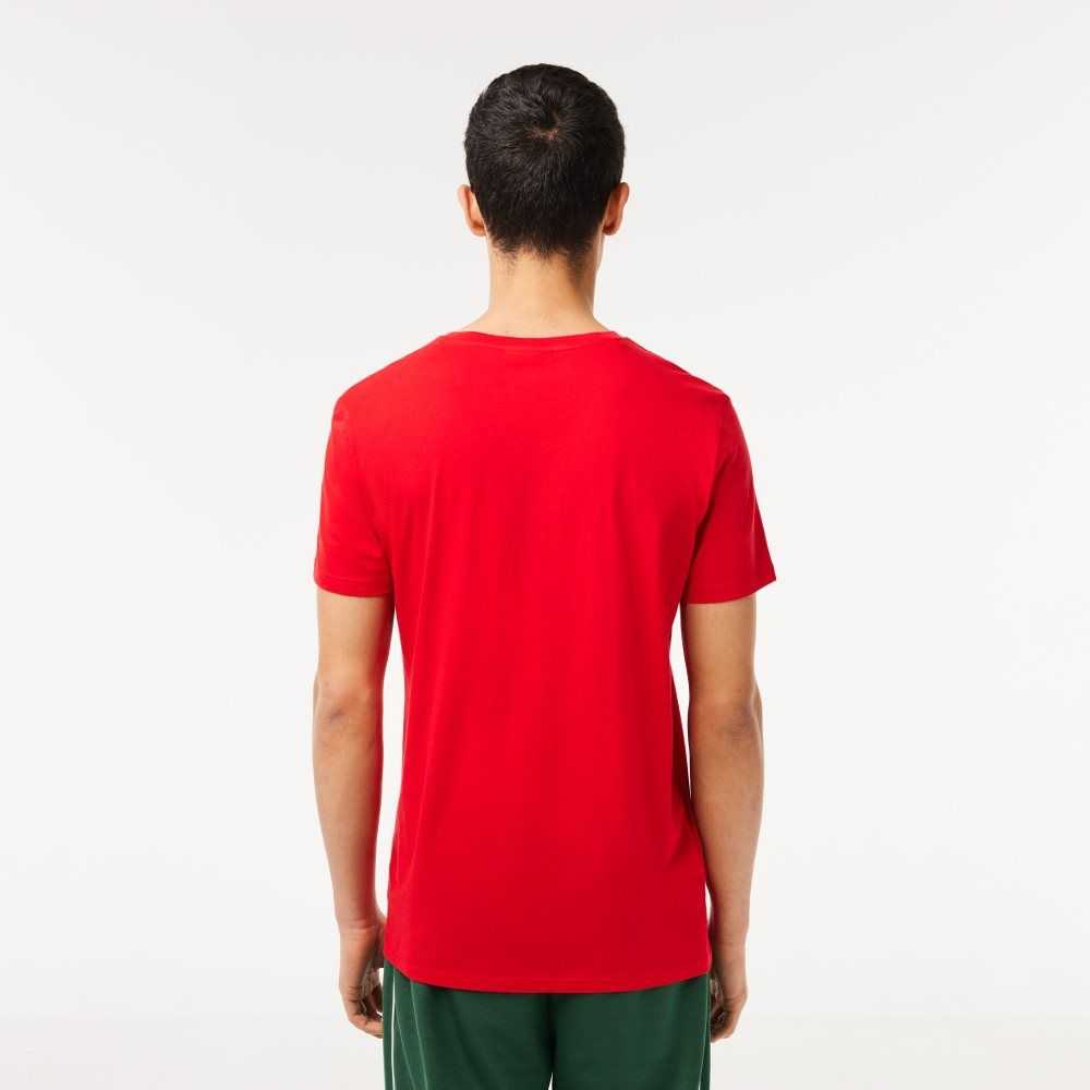 Lacoste V-Neck Pima Bomull Jersey Röda | OSIHW-8291