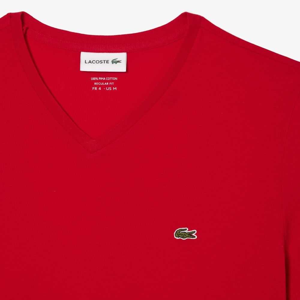 Lacoste V-Neck Pima Bomull Jersey Röda | OSIHW-8291