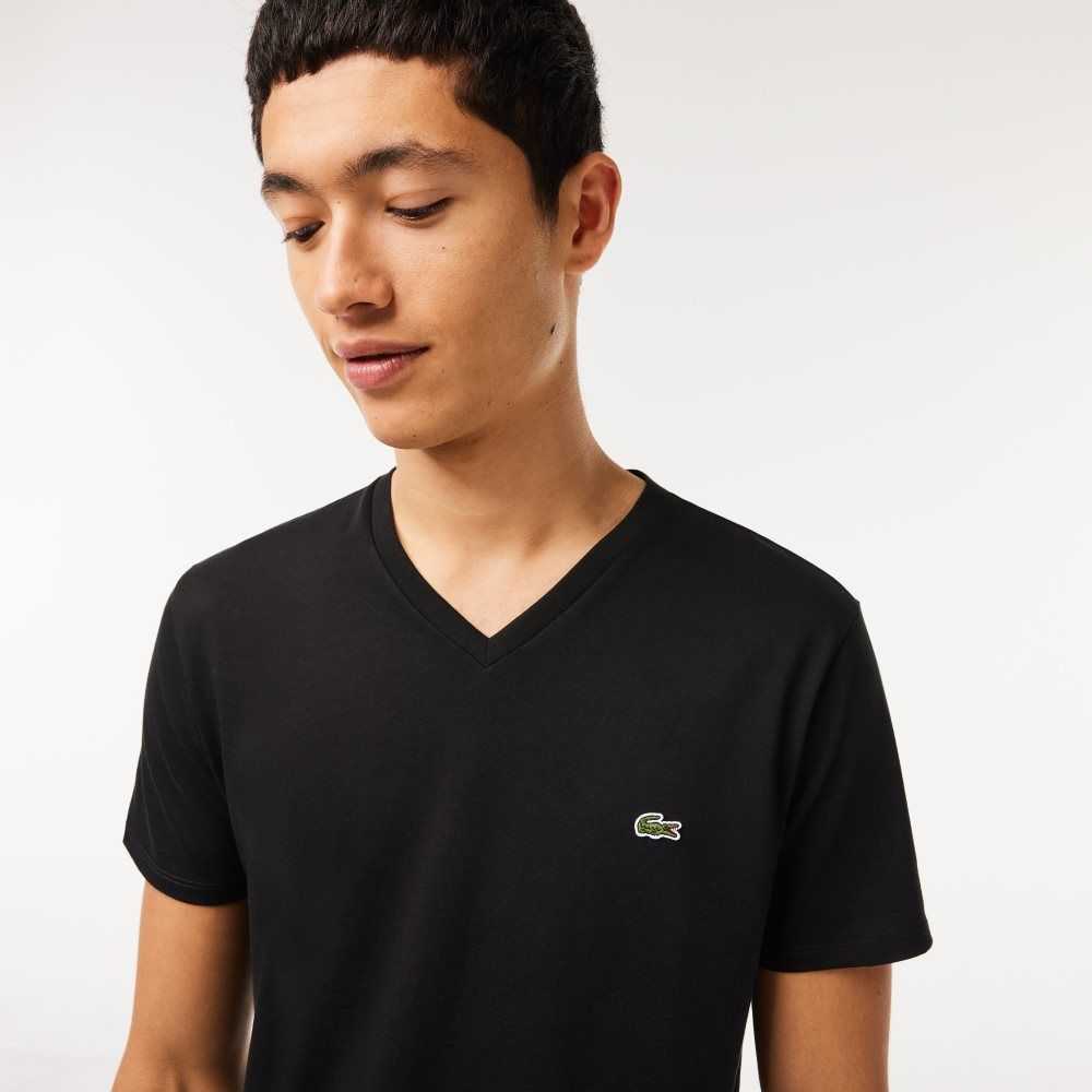 Lacoste V-Neck Pima Bomull Jersey Svarta | HEYBW-8567