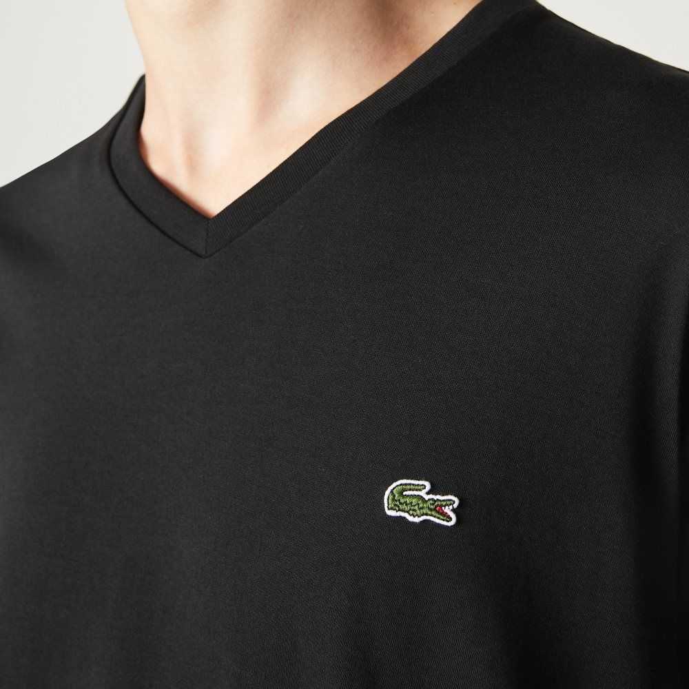 Lacoste V-Neck Pima Bomull Jersey Svarta | HEYBW-8567