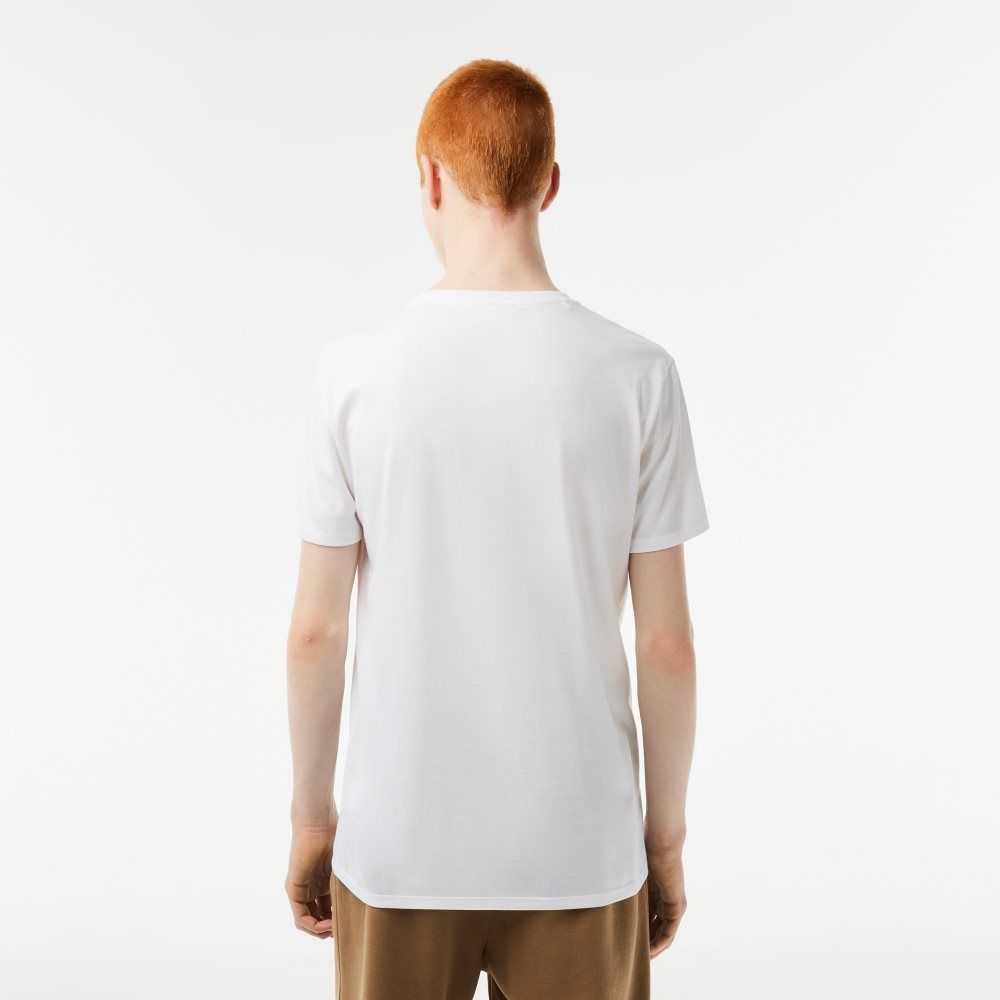 Lacoste V-Neck Pima Bomull Jersey Vita | JFRHK-0231