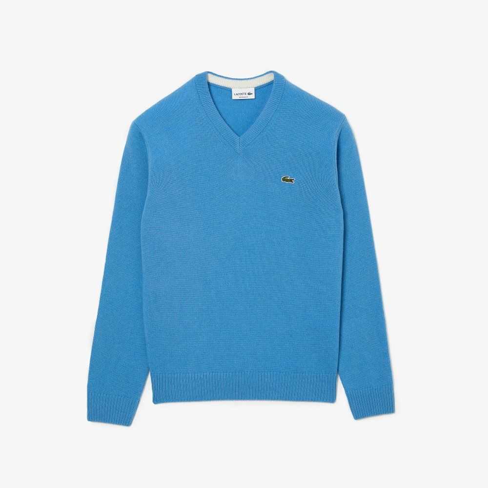 Lacoste V-Neck Ull Blå | ZMXTD-7085