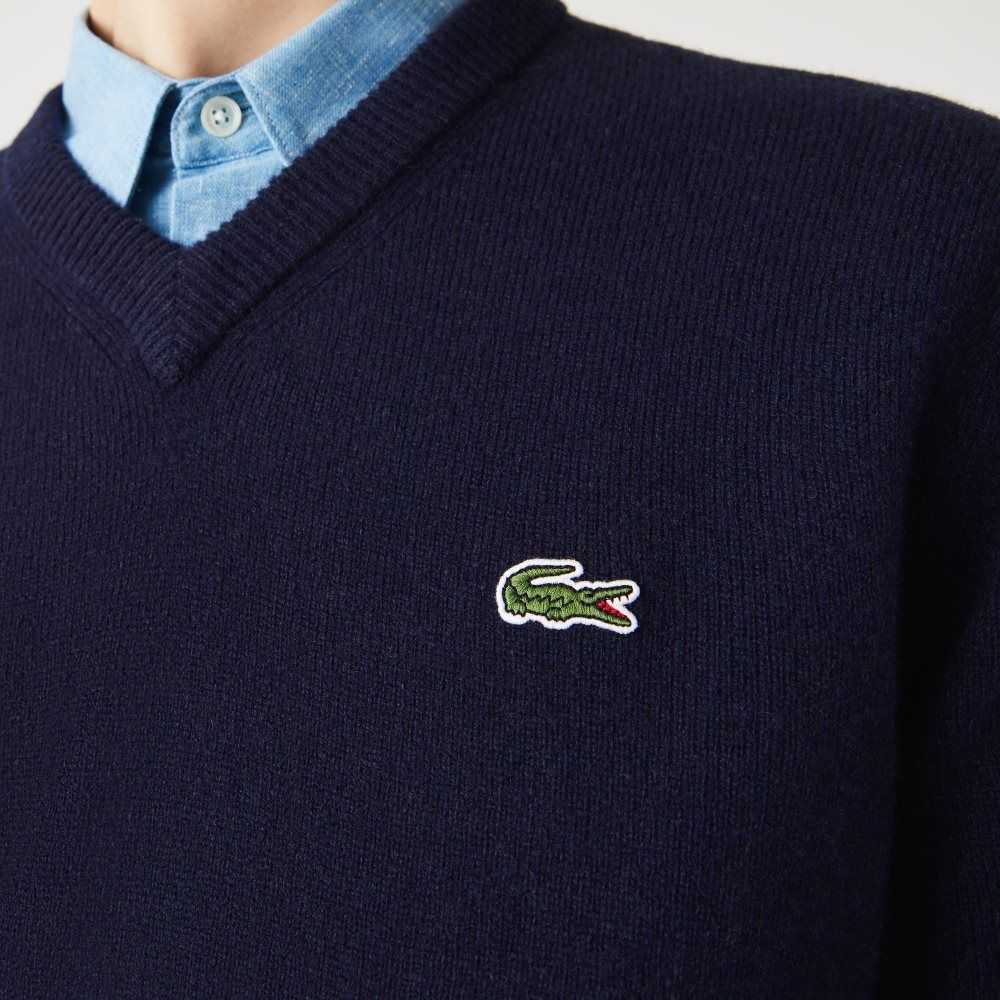 Lacoste V-Neck Ull Marinblå Blå | HGTIO-2104